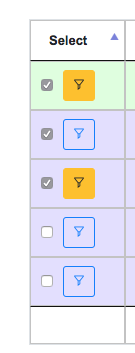 Orange filter buttons indicate filters have been set for a specific Job